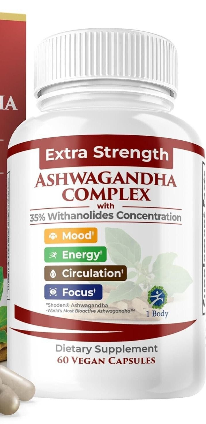 1 Body Ashwagandha Complex 60 Capsules with Shoden Stress Relief Focus