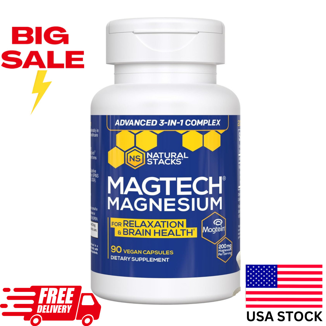 MagTech Magnesium Supplement Supports Relaxation & Brain Health-90 Cap EXP 03/27
