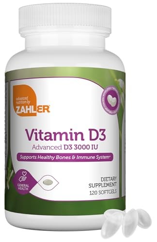 Zahler Vitamin D3 3000IU, Vitamin D3 Supplement 3000 IU, Certified Kosher, 120