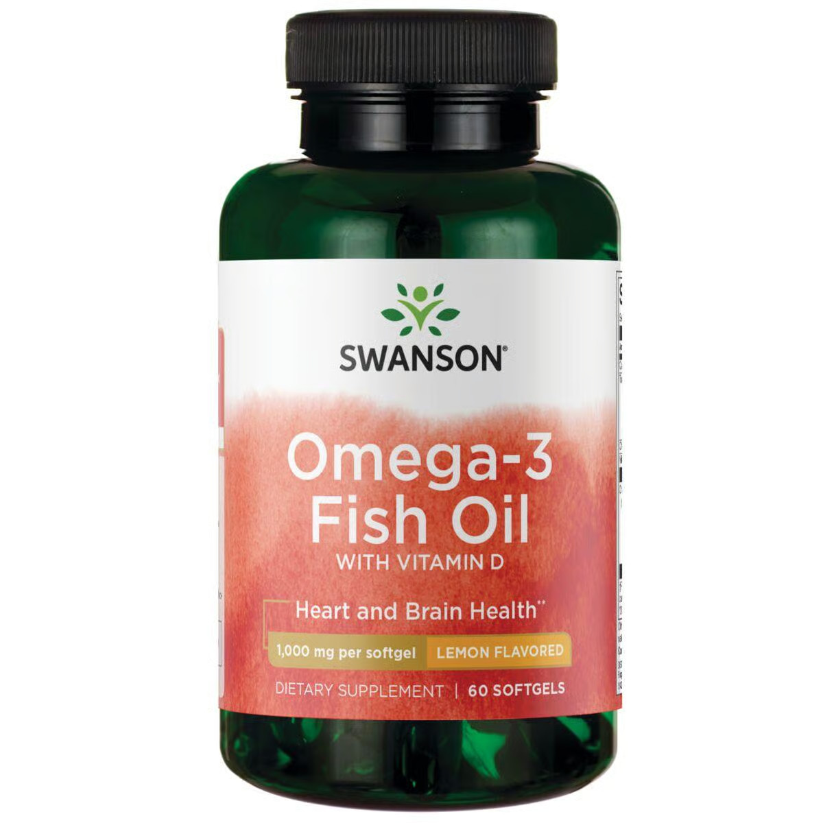 Swanson Omega-3 Fish Oil with Vitamin D – Lemon Flavored 1,000 mg 60 Softgels