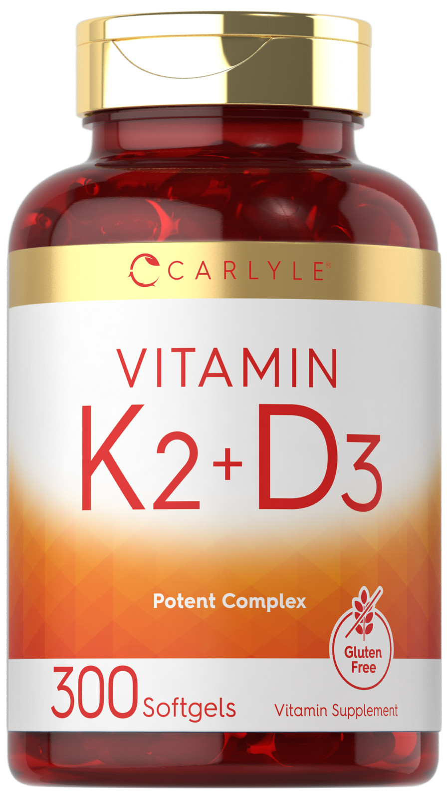 Vitamin K2 D3 Supplement | 300 Softgels | 200mcg K2 MK7 & 250mcg D3 | by Carlyle