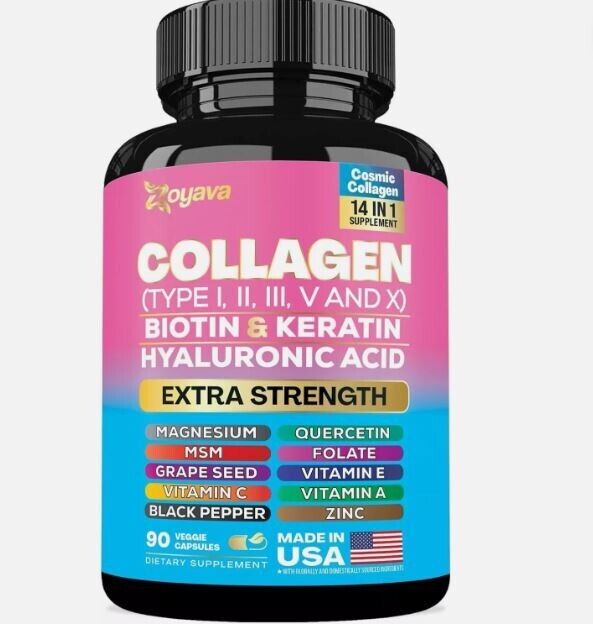 Zoyava Collagen Pills Peptides Types I, II, III, V & X – NEW ~ SHIPS FROM USA