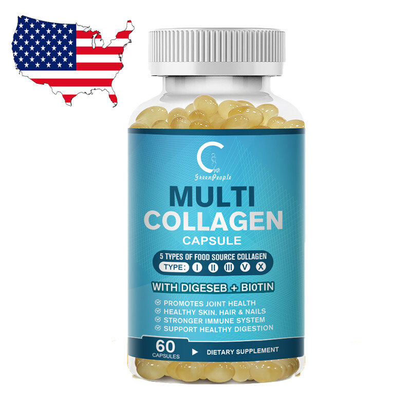 Multi Collagen Peptides-Type I,II,III,V,X Anti-Aging Collagen Pills 60 Capsules