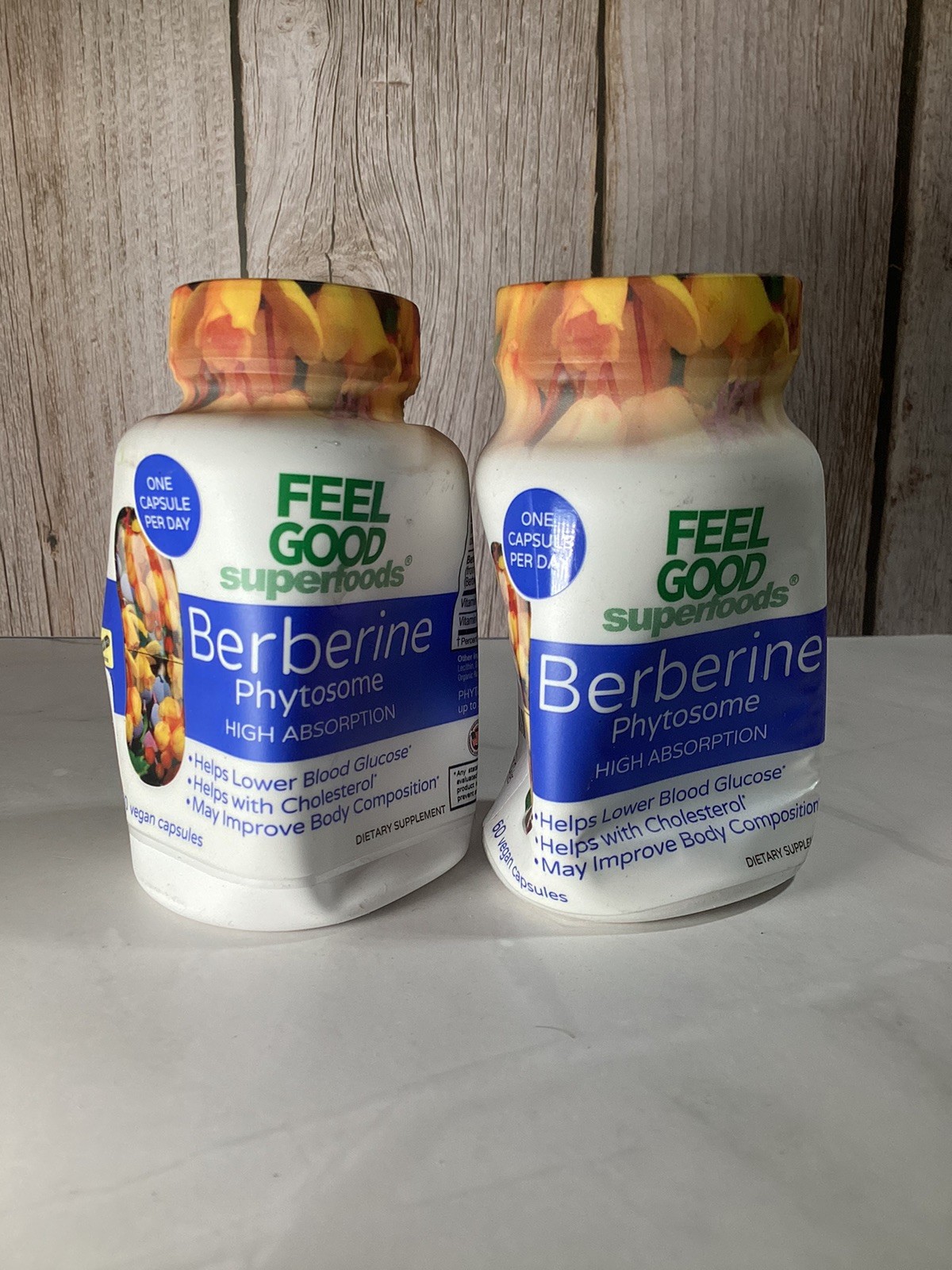 Lot Of 2 Feel Good Superfoods Berberine Phytosome Distress Bottle SEALED