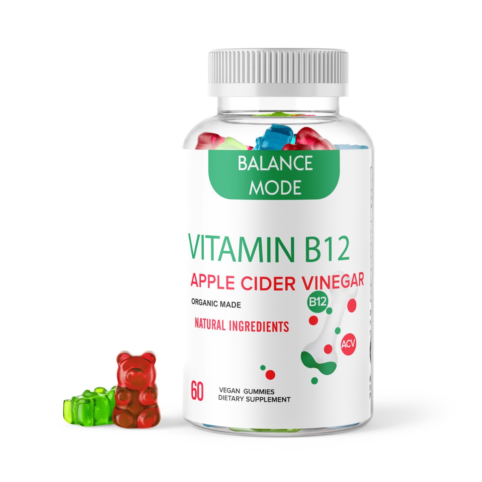 Vitamin B12 Methylcobalamin 5000mcg w/Apple Cider Vinegar Gummies 60ct 1500mg US