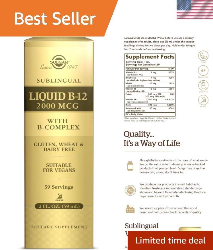 Sublingual B-12 2000 mcg with B-Complex – Supports Energy & Heart Health