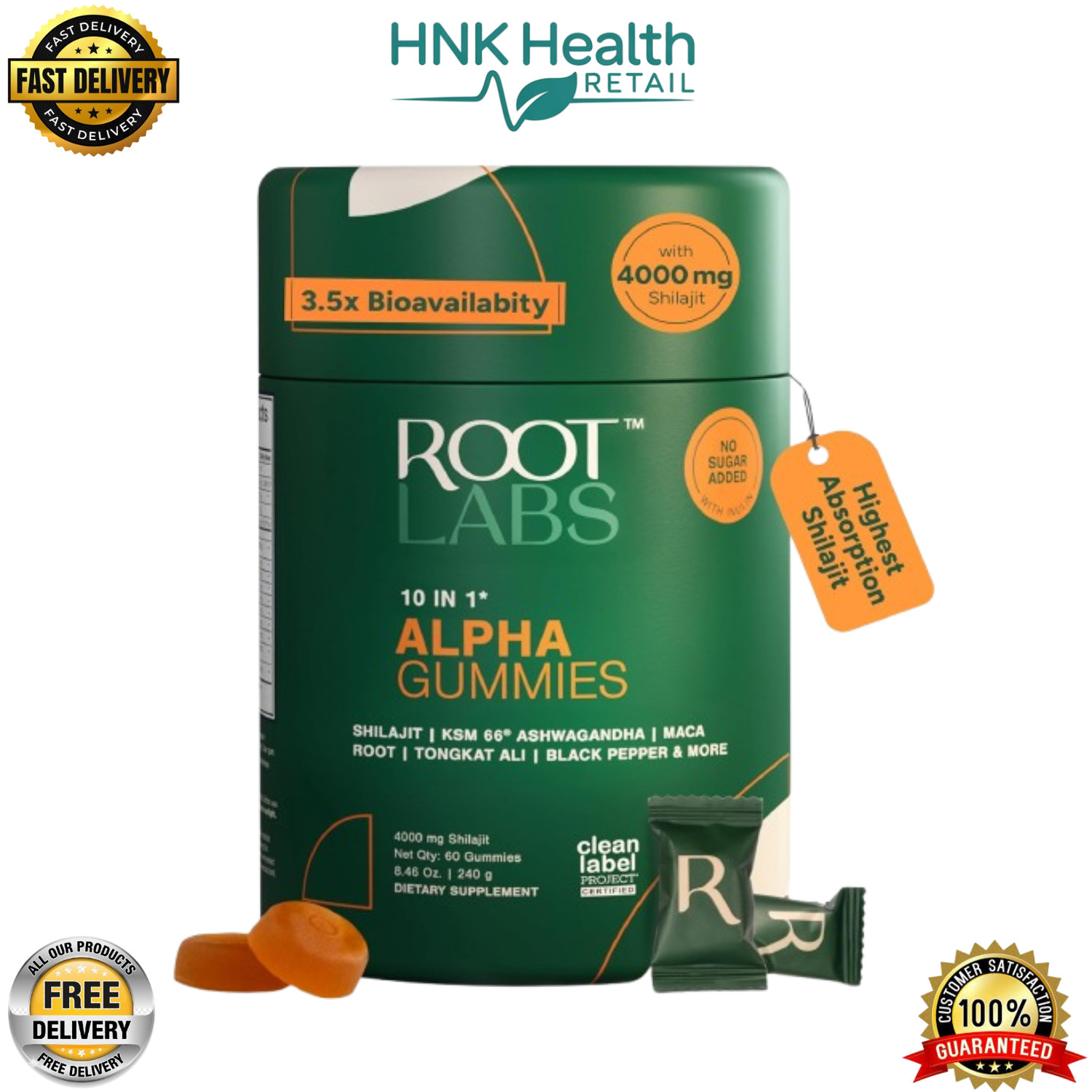 Root Labs 10 in 1 Alpha Gummies Shilajit, Ashwagandha, Maca, Tongkat, 60 Ct
