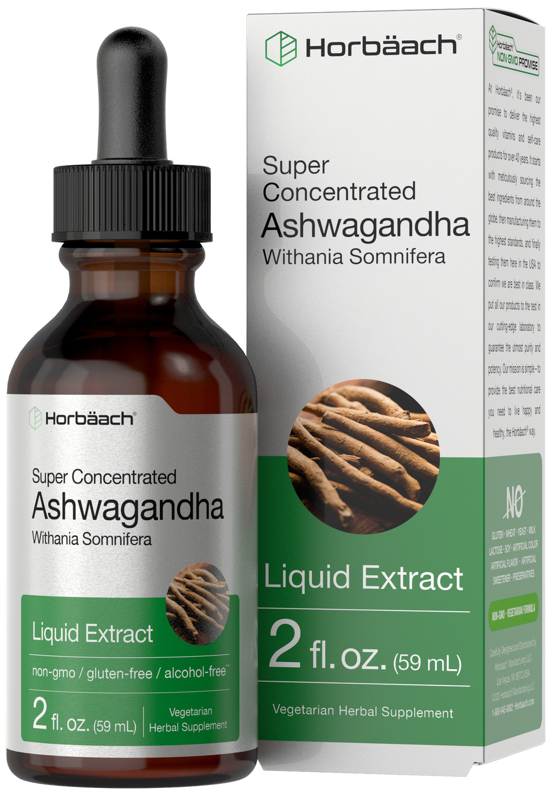 Ashwagandha Liquid Extract | 2 Fl Oz | Alcohol Free | Vegetarian | by Horbaach