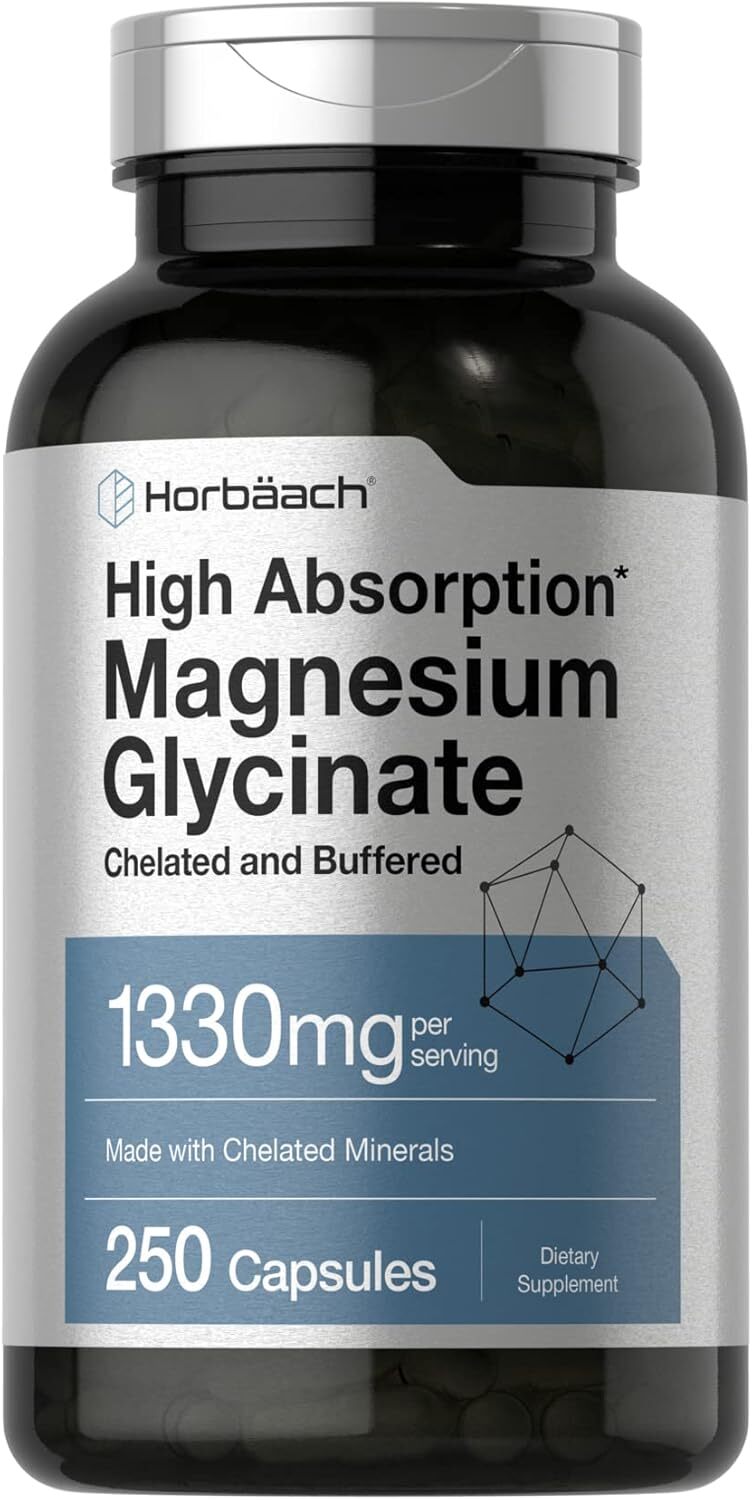 Magnesium Glycinate | 1330mg | 250 Capsules | Buffered & Chelated | by Horbaach