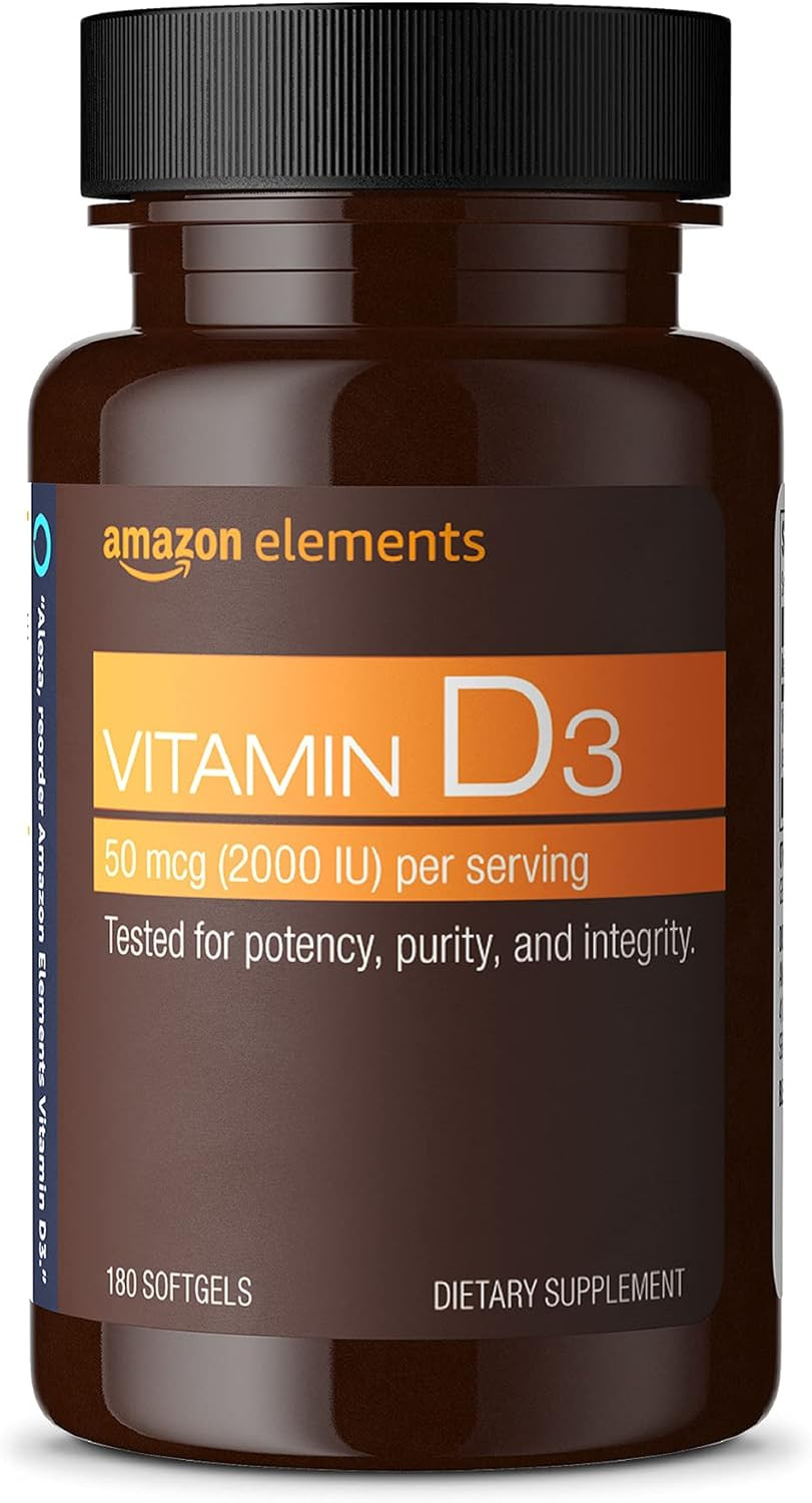 Elements Vitamin D3,2000 IU,180 Softgels,6month supply Support to  Immune Health