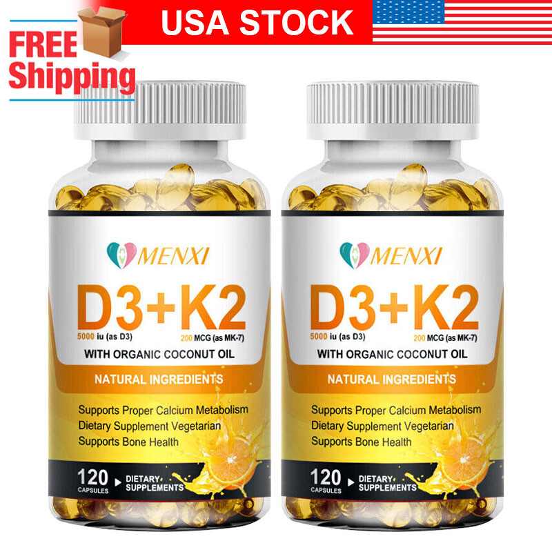 (2 Bottles) Vitamin K2 (MK7) D3 5000 IU Supplement, BioPerine Capsules, Immune