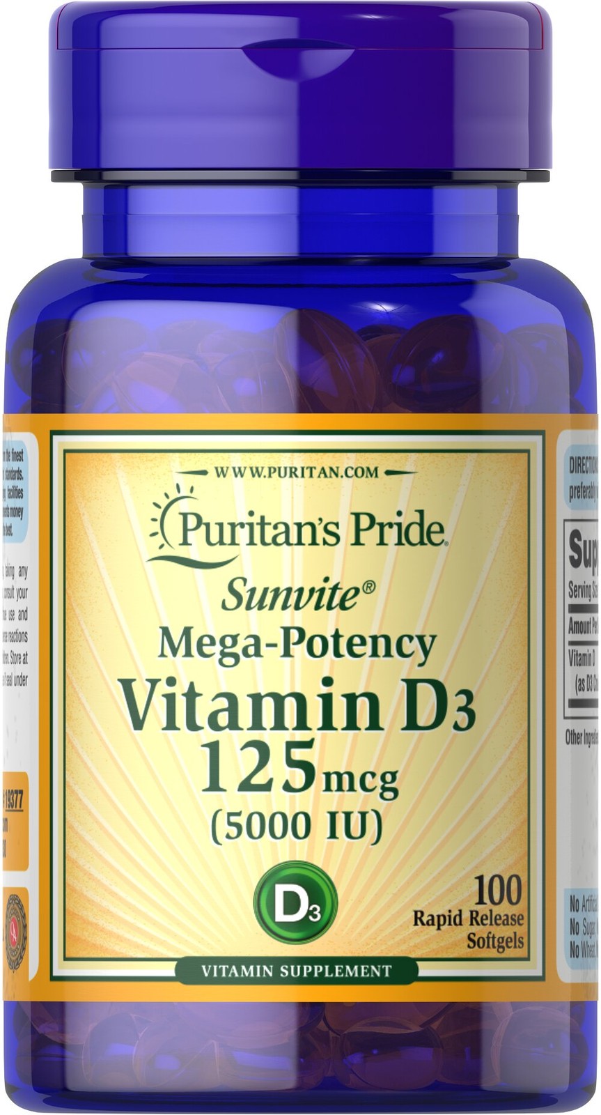 Puritan’s Pride Vitamin D3 5000 IU – 100 Softgels