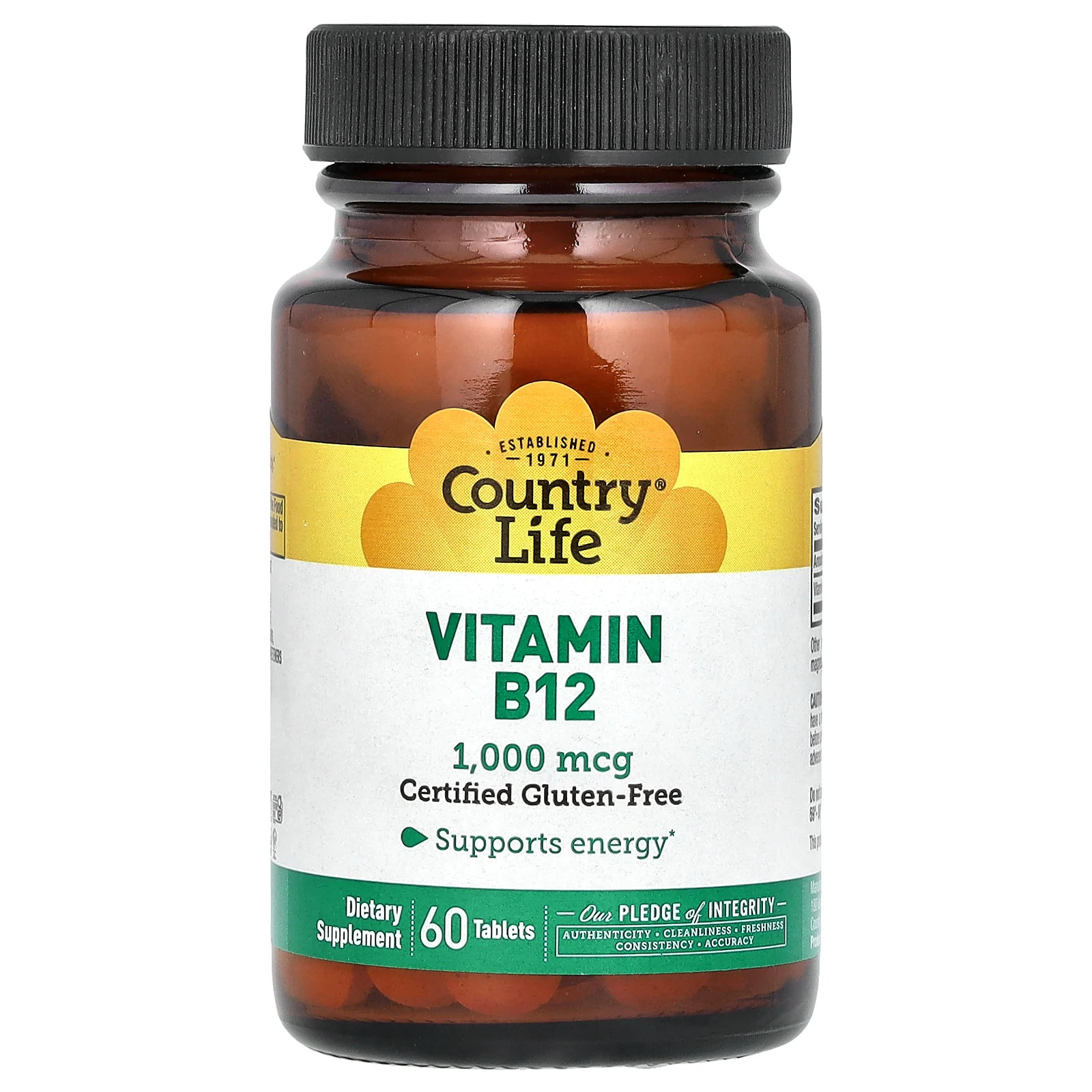 Country Life Vitamin B12 1000 mcg 60 Tablets Gluten-Free, GMP Quality Assured,