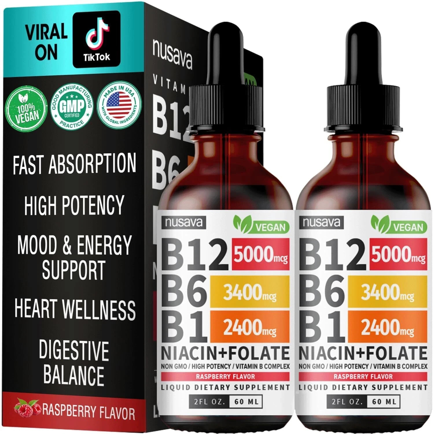 2 Pack Vitamin B12 and B6 Liquid Drops B12 Sublingual Vitamin B Complex – B 1…