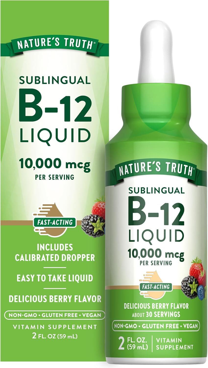 Vitamin B12 Liquid 10,000mcg  | 2 fl oz | Sublingual Drops | by Nature’s Truth