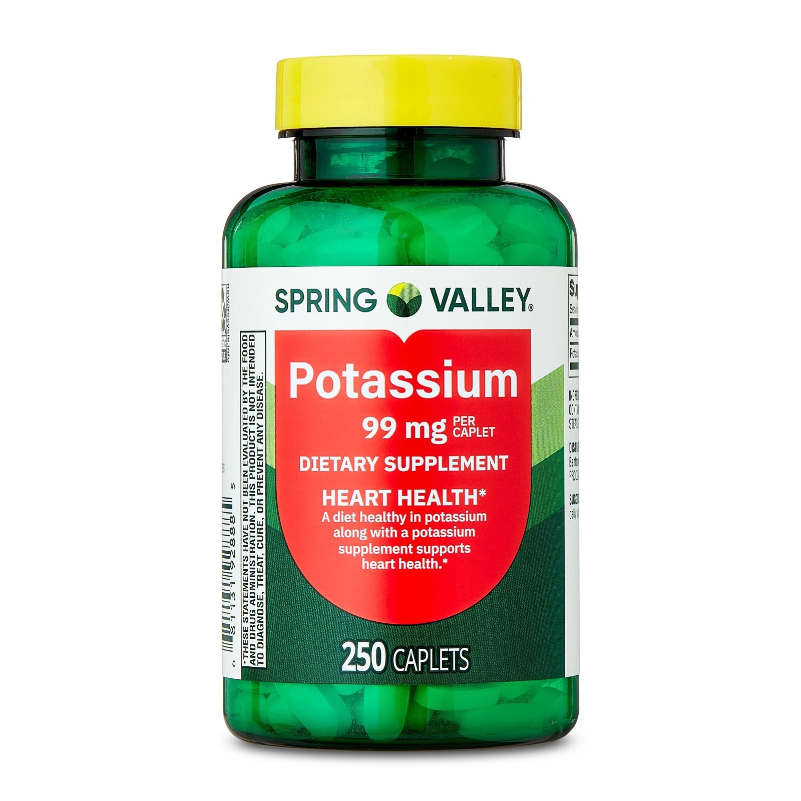 Spring Valley Potassium Heart Health Dietary Supplement Caplets, 99 mg, 250 Coun