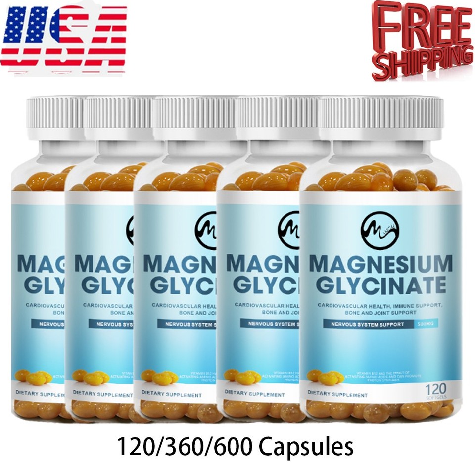 Magnesium Glycinate 500mg 120-600 Capsules for Calm, Stress, Sleep, Leg Cramp,