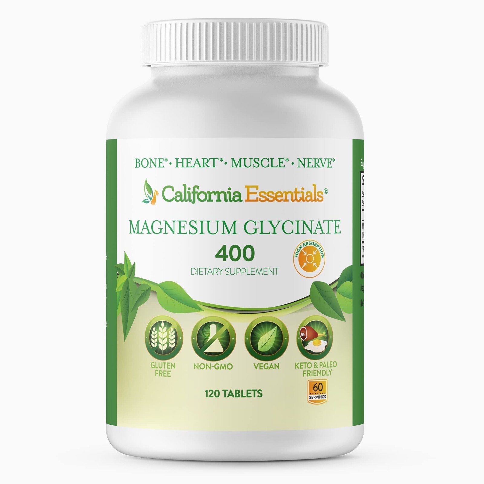 California Essentials Magnesium Glycinate 400 – 120 Tablets – Free Shipping