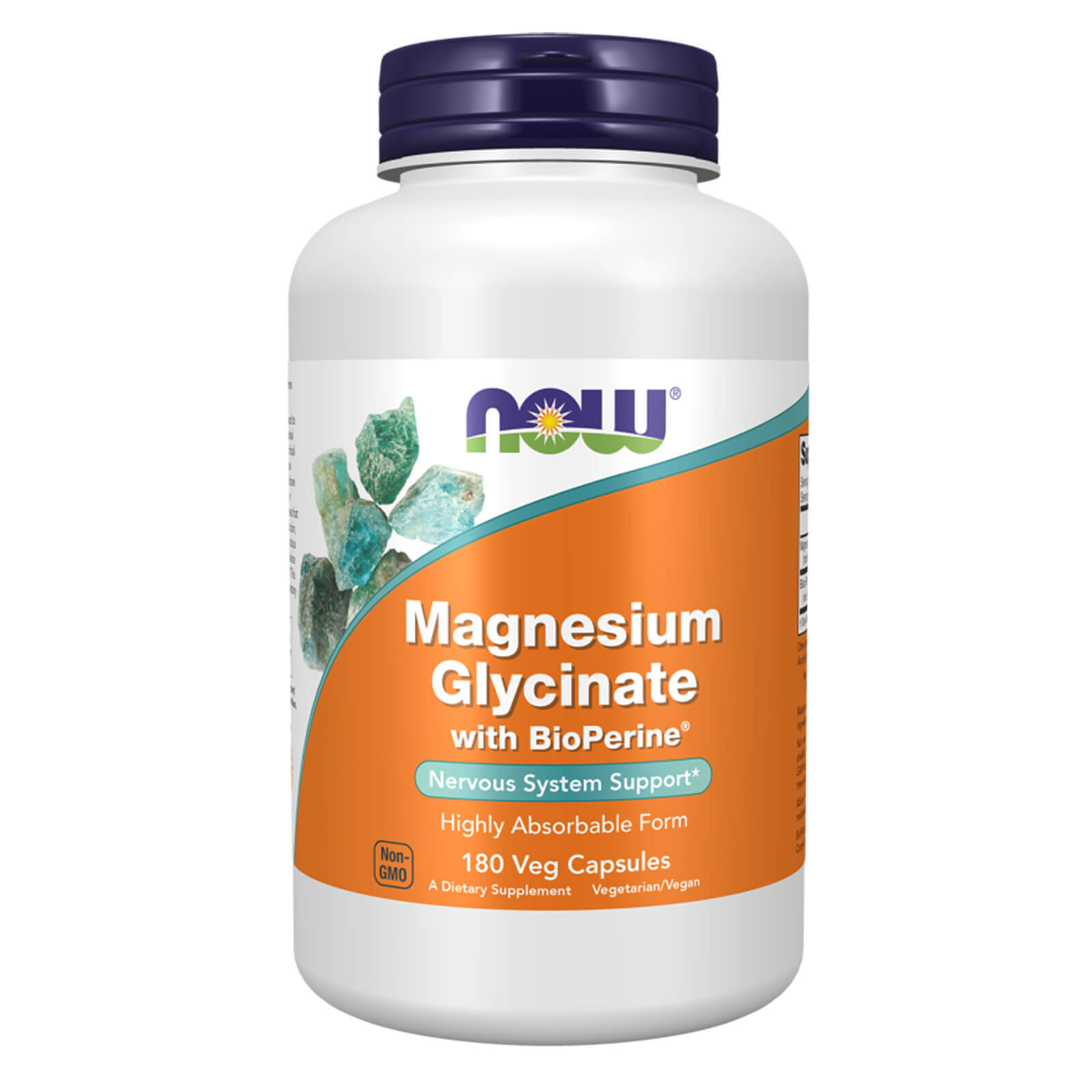NOW Magnesium Glycinate with BioPerine – 180 Veg Caps, Nervous system Support