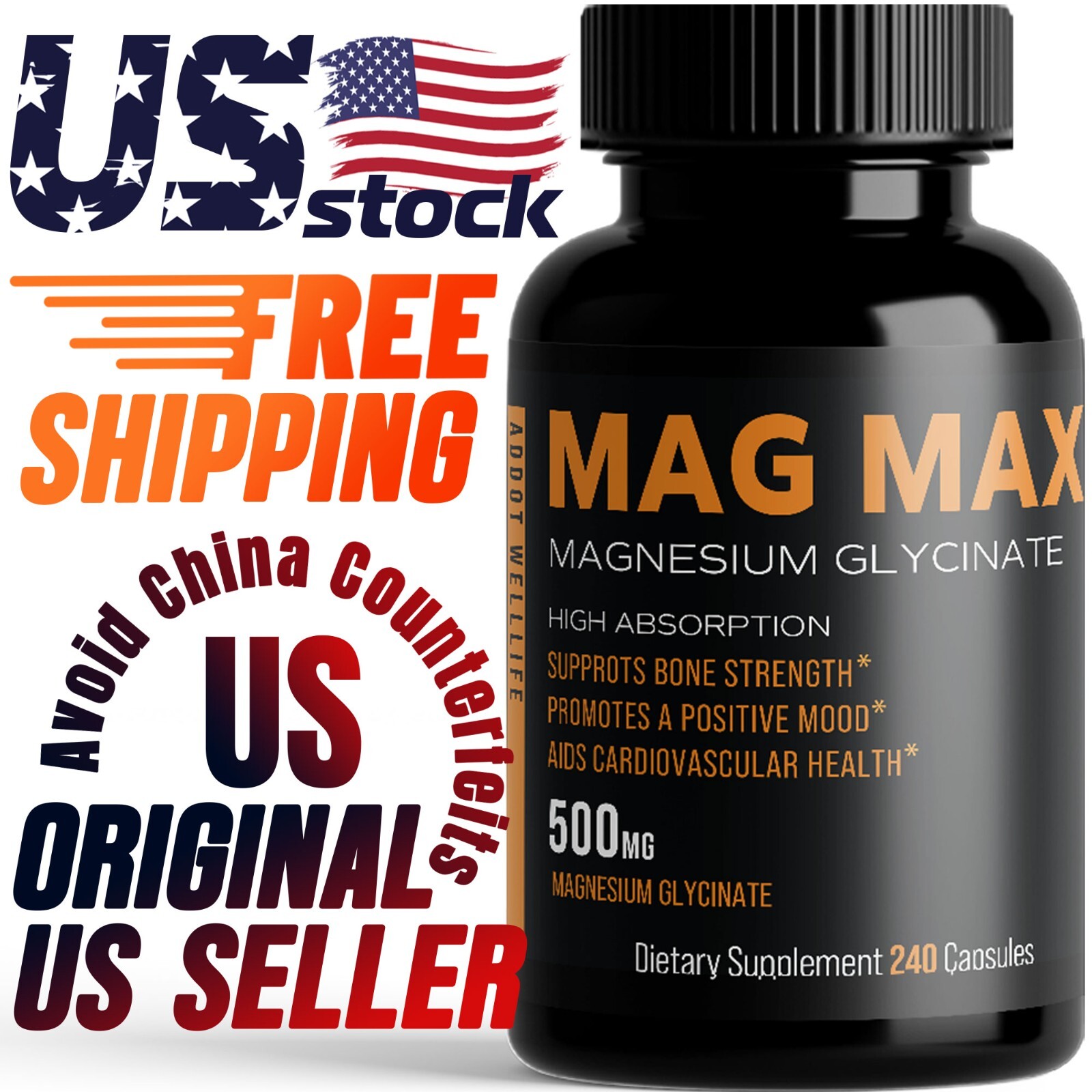 Magnesium Glycinate 500mg Capsules – 240 Count | High Absorption & Gentle on Sto