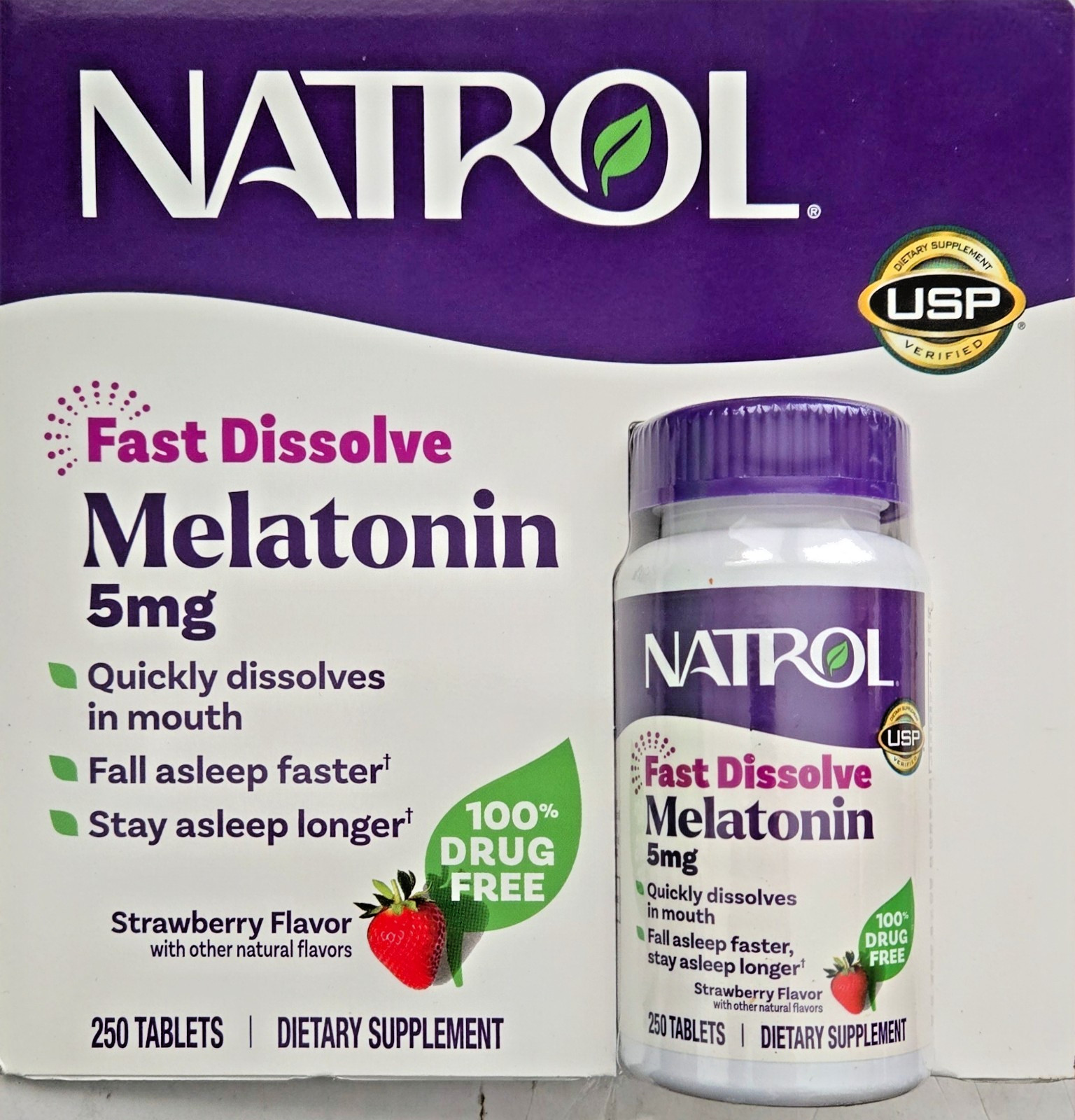 Natrol MELATONIN 5 mg 250 Fast Dissolve Tablets Sleep Aid Exp 05/27