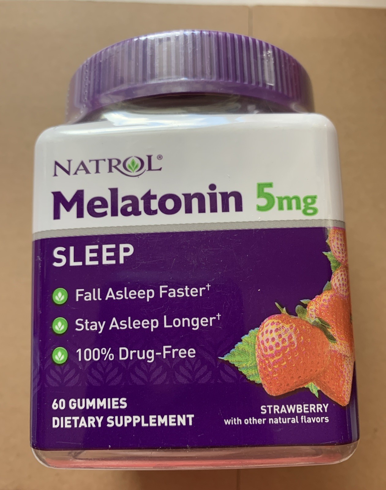 Natrol Melatonin 5mg Sleep Gummies Strawberry 60 Count EX 07/2026