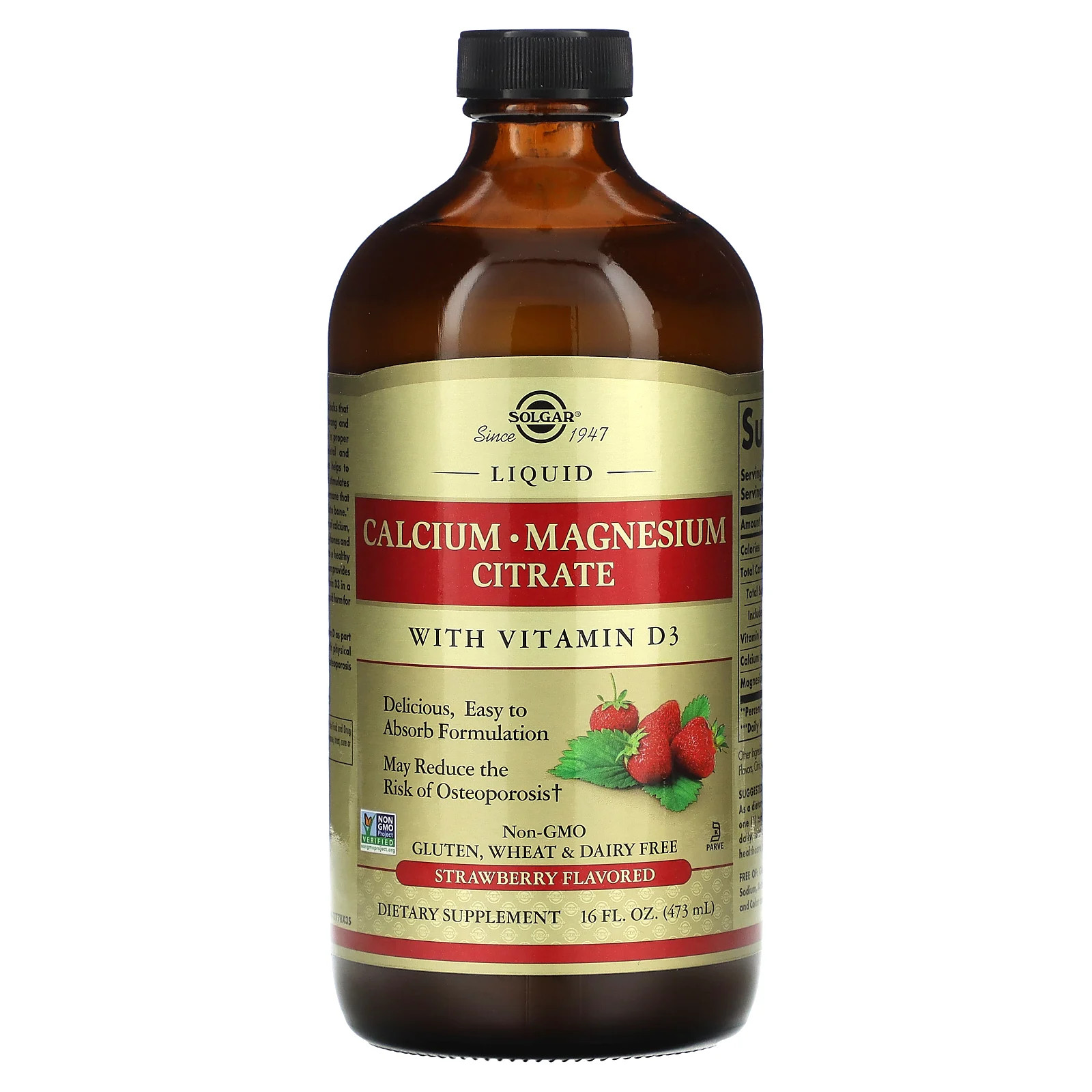 Liquid Calcium Magnesium Citrate with Vitamin D3, Strawberry, 16 fl oz (473 ml)