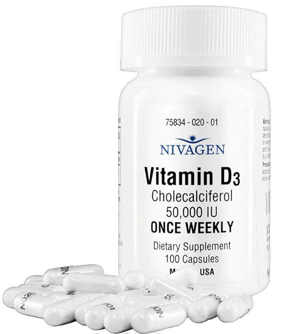 Nivagen Vitamina D3 50000 UI, Pack of 100 Capsules