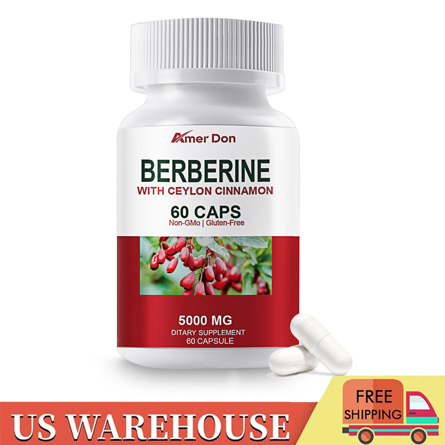 Premium Berberine HCL Extract 5000mg, Healthy Cholesterol, Anti-inflammatory