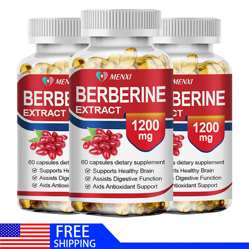 3 Packs 1200mg Berberine Capsules, Natural HCL Extract, Healthy Cholesterol Caps
