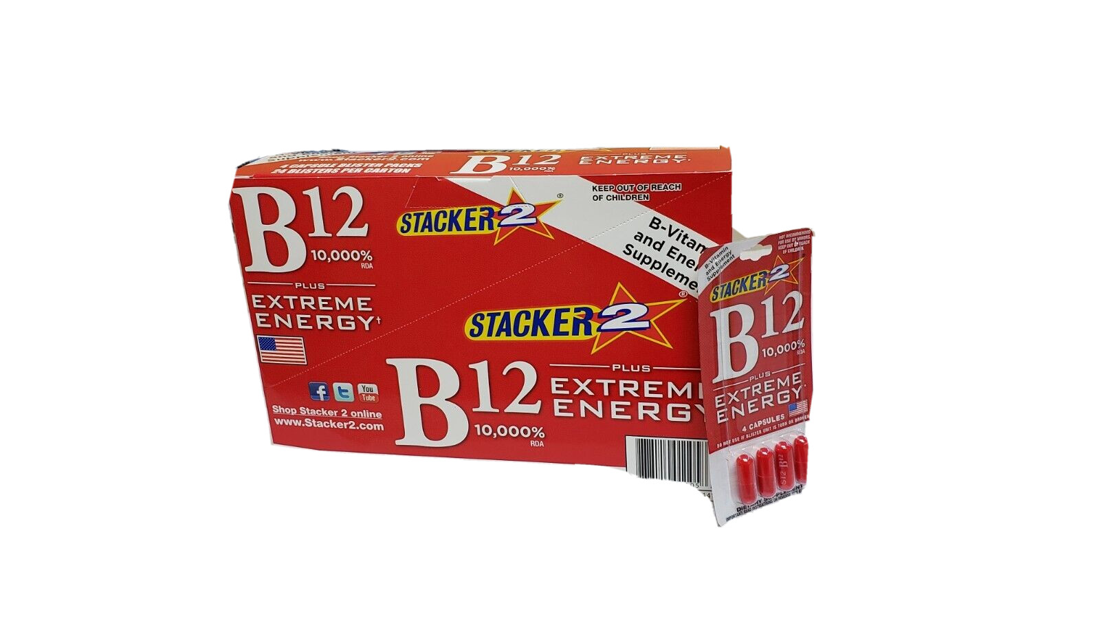 B12 Extreme Energy + RDA 10,000% (24 CARDS) 4ct BOOST ENERGY 96 Capsules