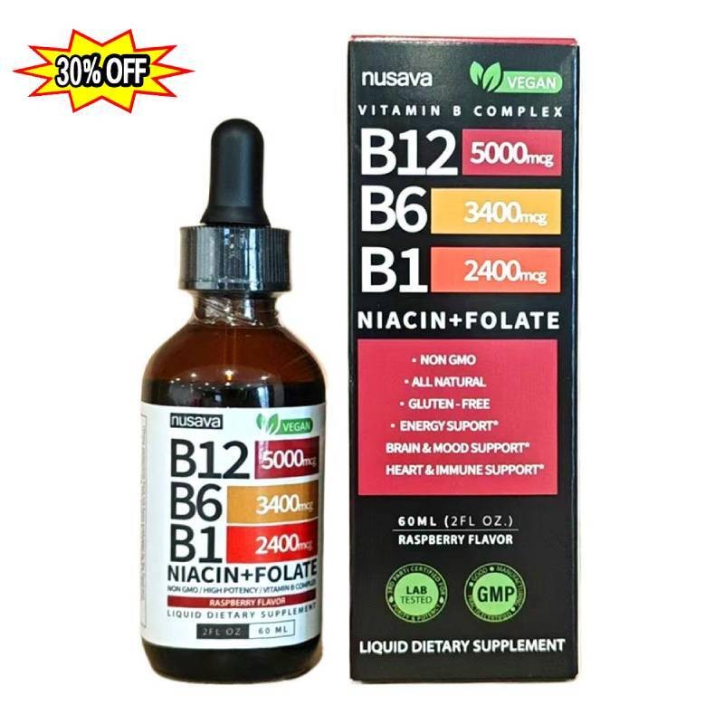 Nusava Vitamin B12 B6 Liquid Drops,B12 Sublingual B Complex-B12 5000mcg 60 ml/]