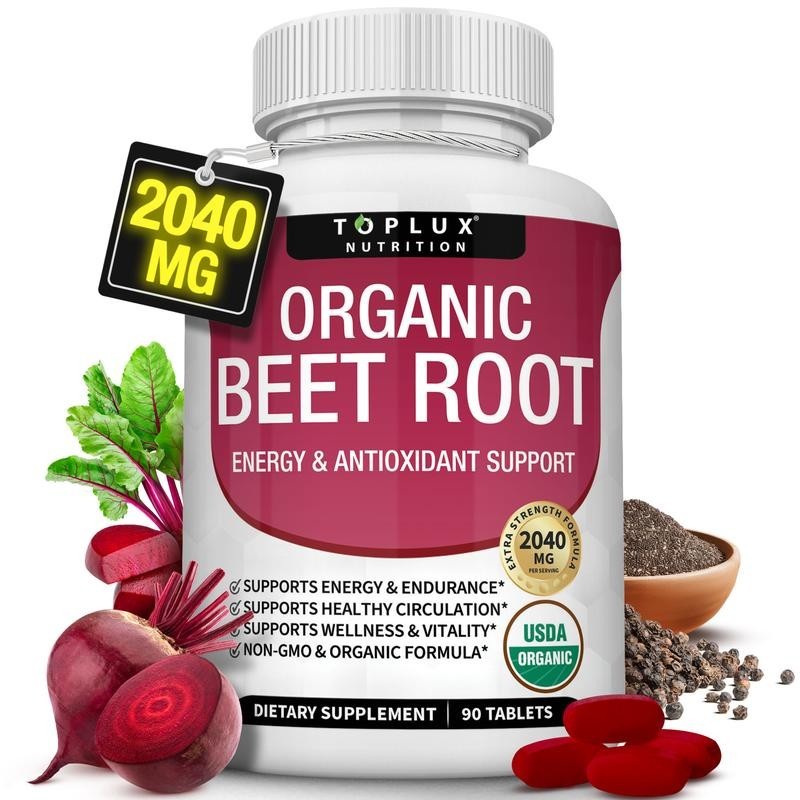 TopLux Organic Beet Root 2040mg – 90 Tablets – Energy, Circulation & Antioxidant