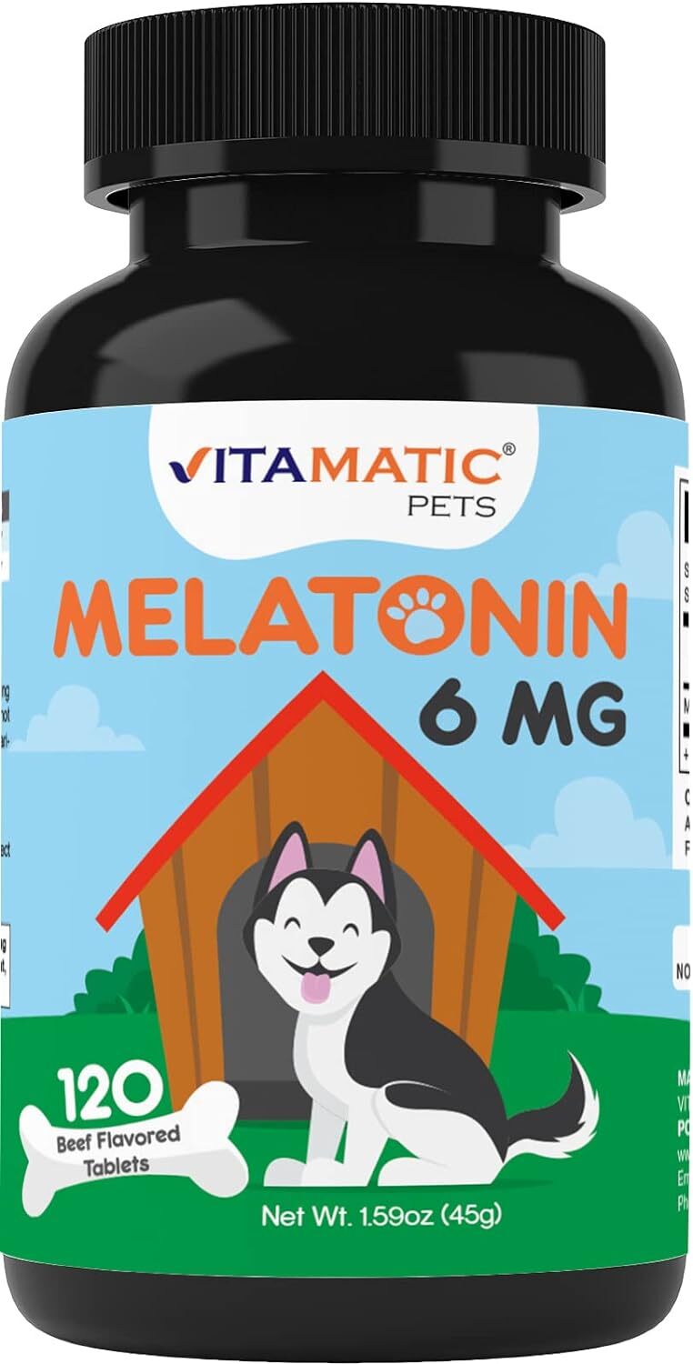 Vitamatic Melatonin for Dogs  6 mg  120 Beef Flavored Chewable Tablets