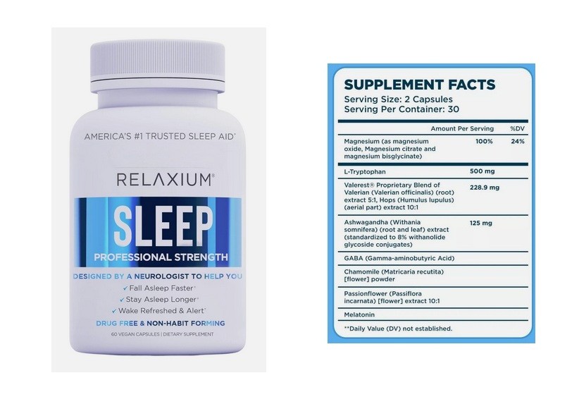 RELAXIUM SLEEP 60 Capsules  /  Dietary Better Sleep Supplement –  exp: Sept 2027