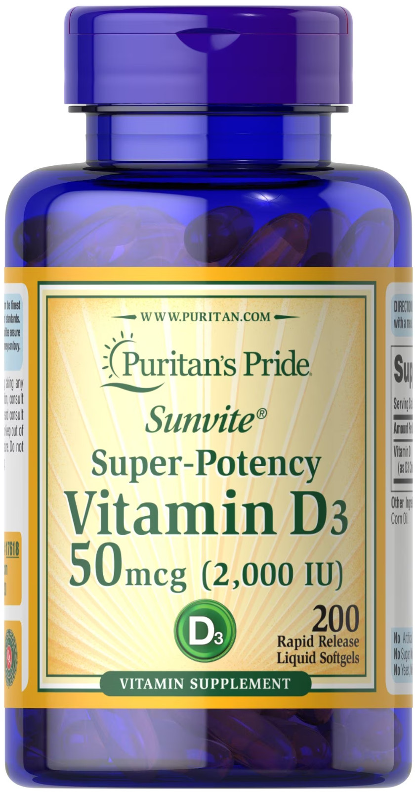 Vitamin D3 Super-Potency 2000 iu 50 mcg 200 Softgels D-3 Bone & Immune Health D