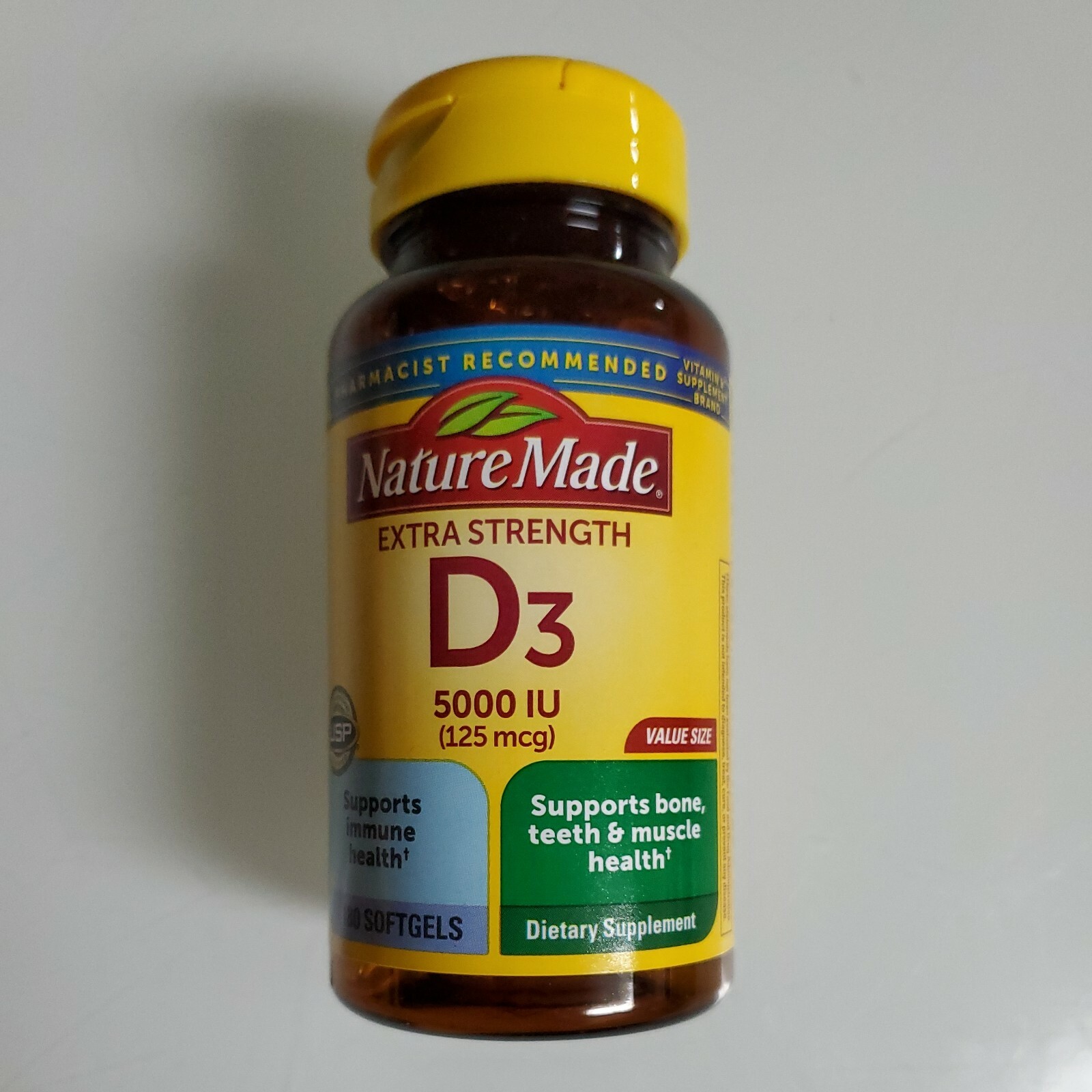 Nature Made – Vitamin D3 5000 IU(125mcg) Extra Strength 180 Count Exp 06/2026+
