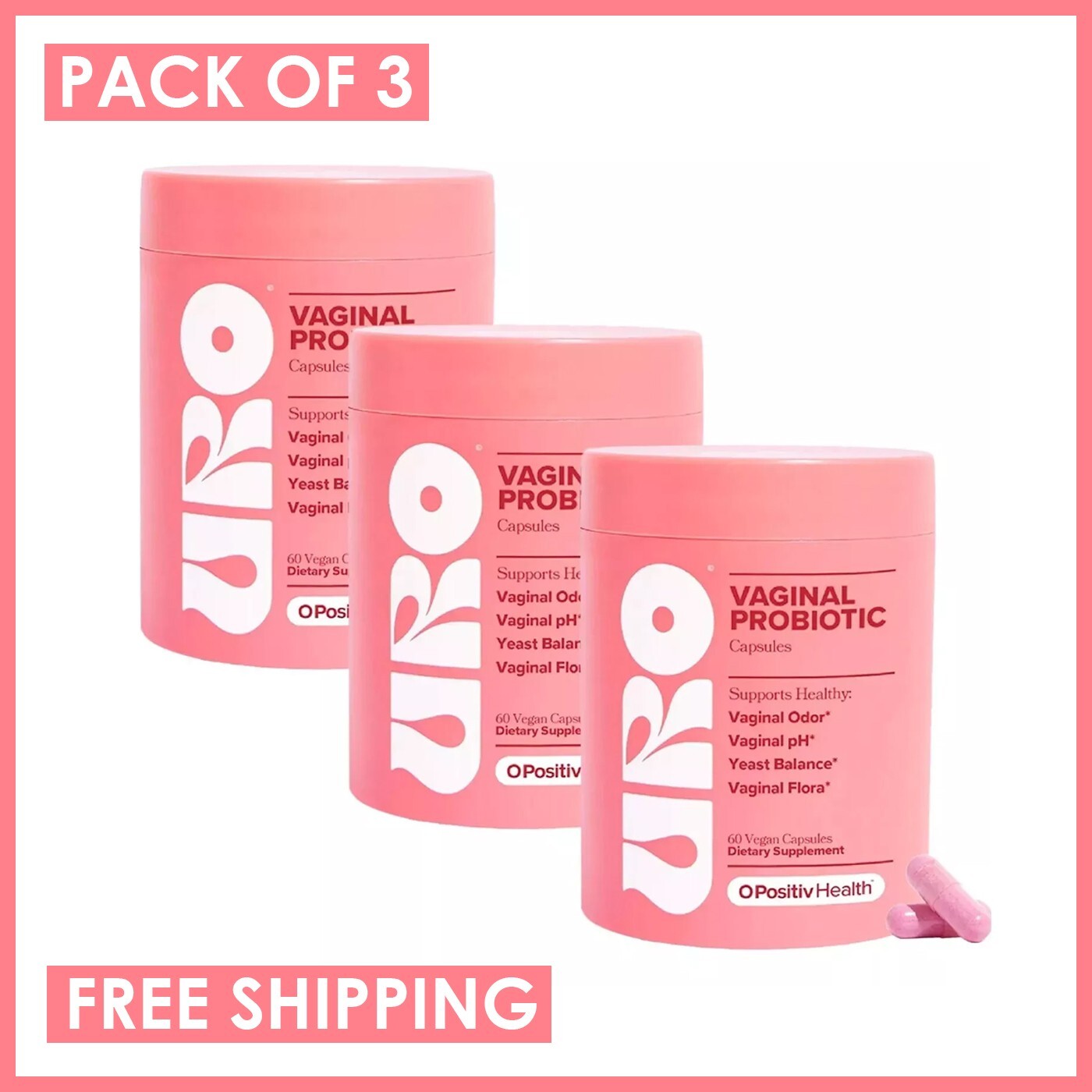 URO Vaginal Probiotics for Women – 60 Count – FREE SHIPPING – NEW – ( 3 PACK )
