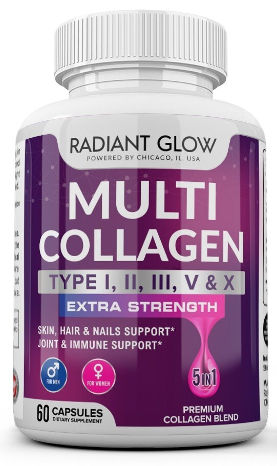 Multi Collagen Peptides Types I, II, III, V, X 1500mg Hair Anti-Aging Skin Nails