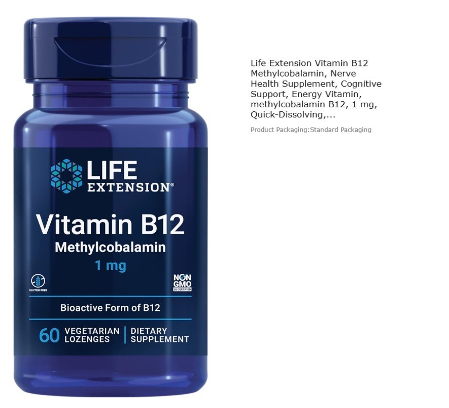 Life Extension Vitamin B12 Methylcobalamin, Nerve Health Supplement, Cognitive