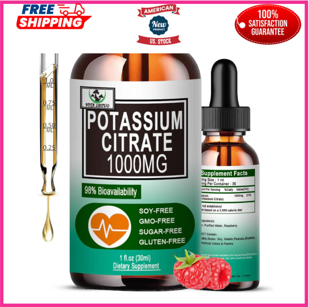 Potassium Citrate Liquid Drops,Potassium Supplement 1000mg Liquid Support Muscle