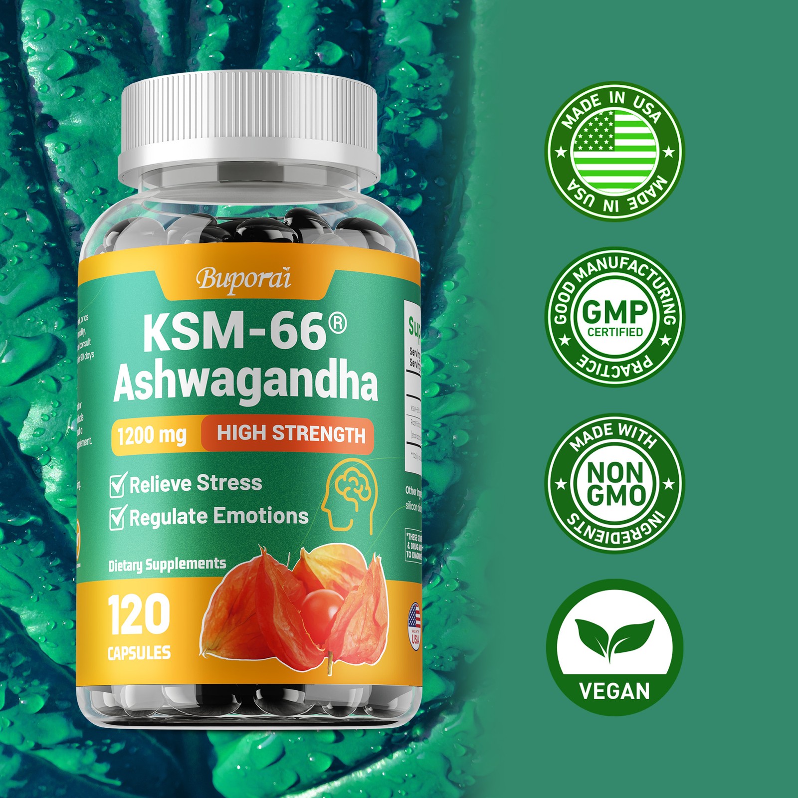 KSM-66 Ashwagandha 1200mg – Enhances Physical Energy, Focus, and Mood Support