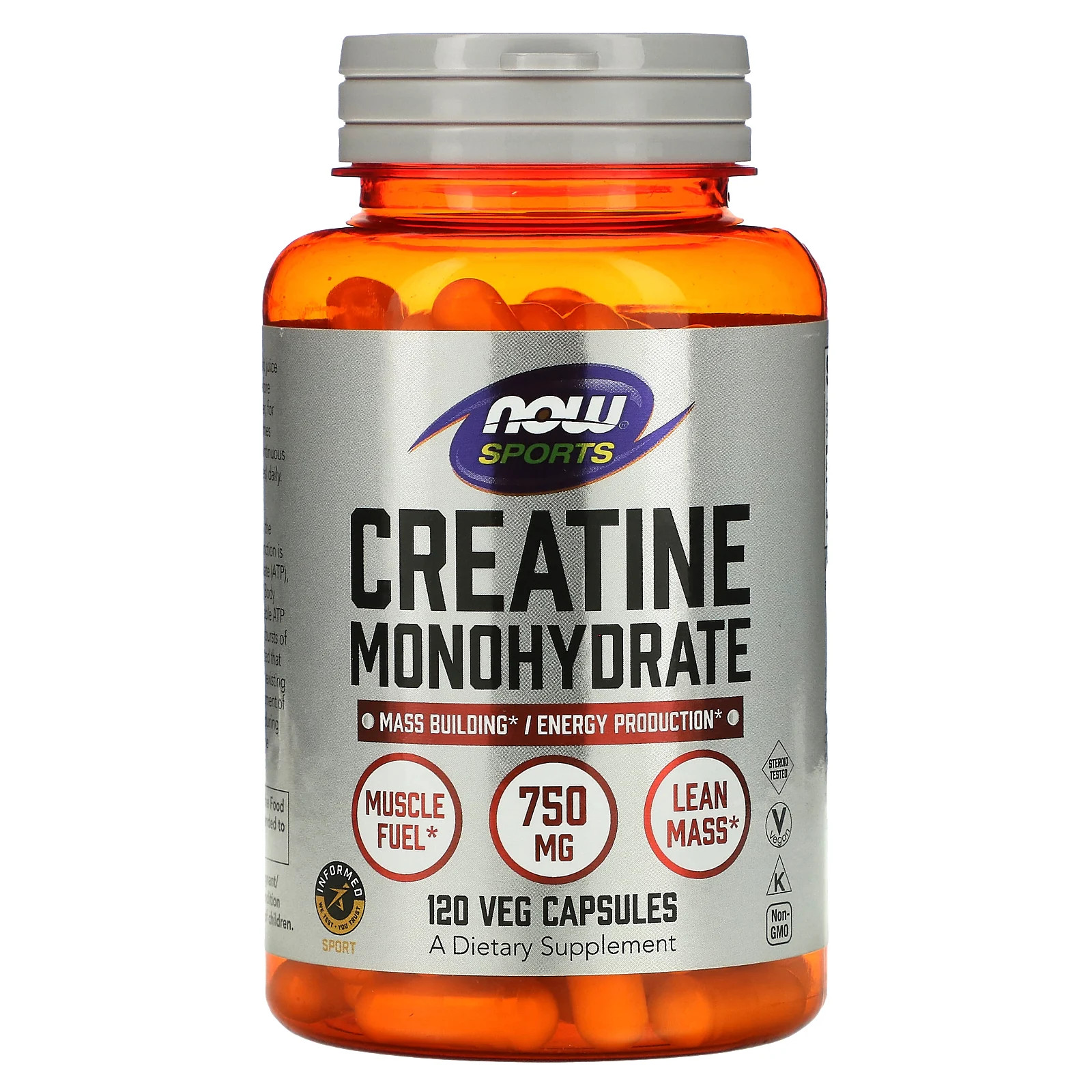 Now Foods Sports Creatine Monohydrate 750 mg 120 Capsules GMP Quality Assured