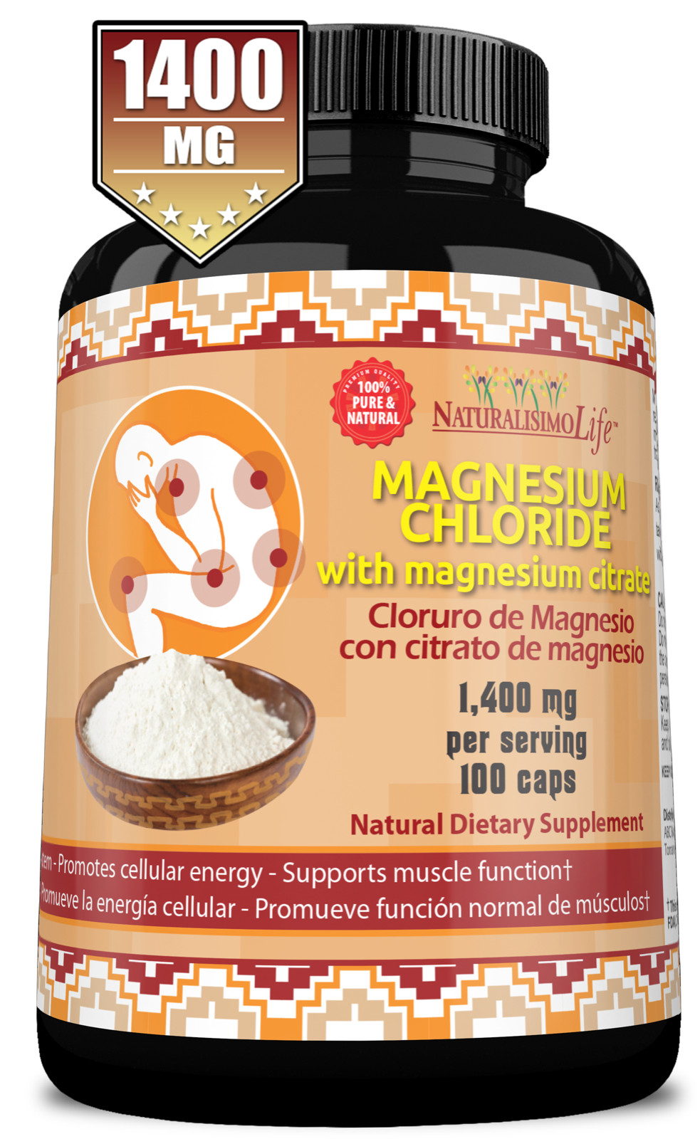 Magnesium Chloride (Cloruro de Magnesio) High absorption 1,400 mg 100 caps