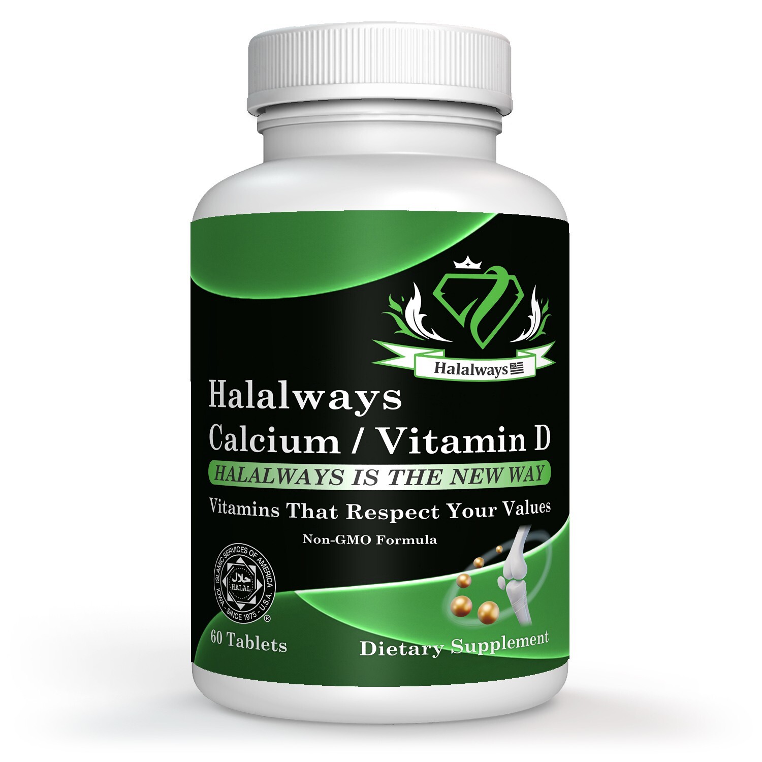 Halalways Calcium/Vitamin D Certified Halal Supplement Bone Health Support