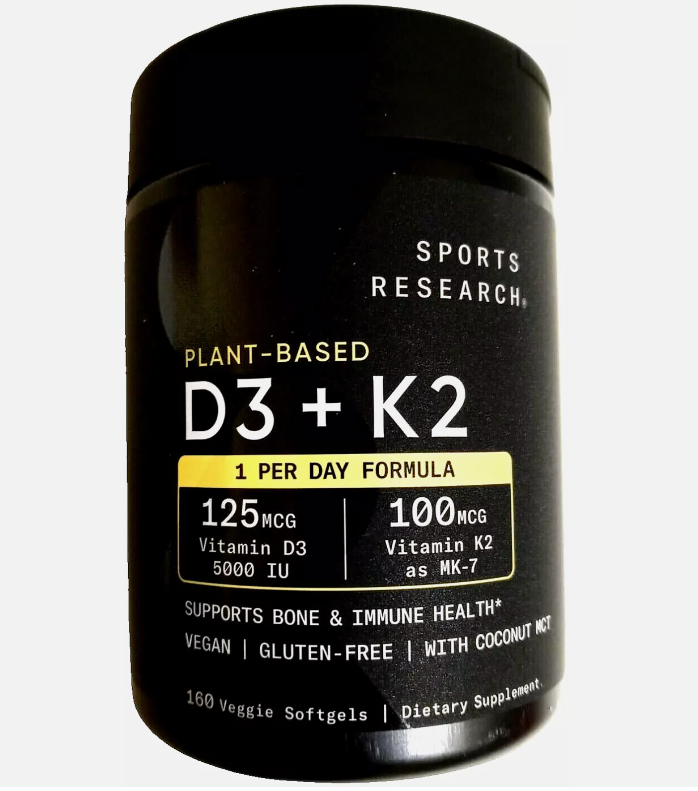 Sports Research  Plant Based Vitamin D3 + K2, 160 Veggie Softgels, Exp 04/2027