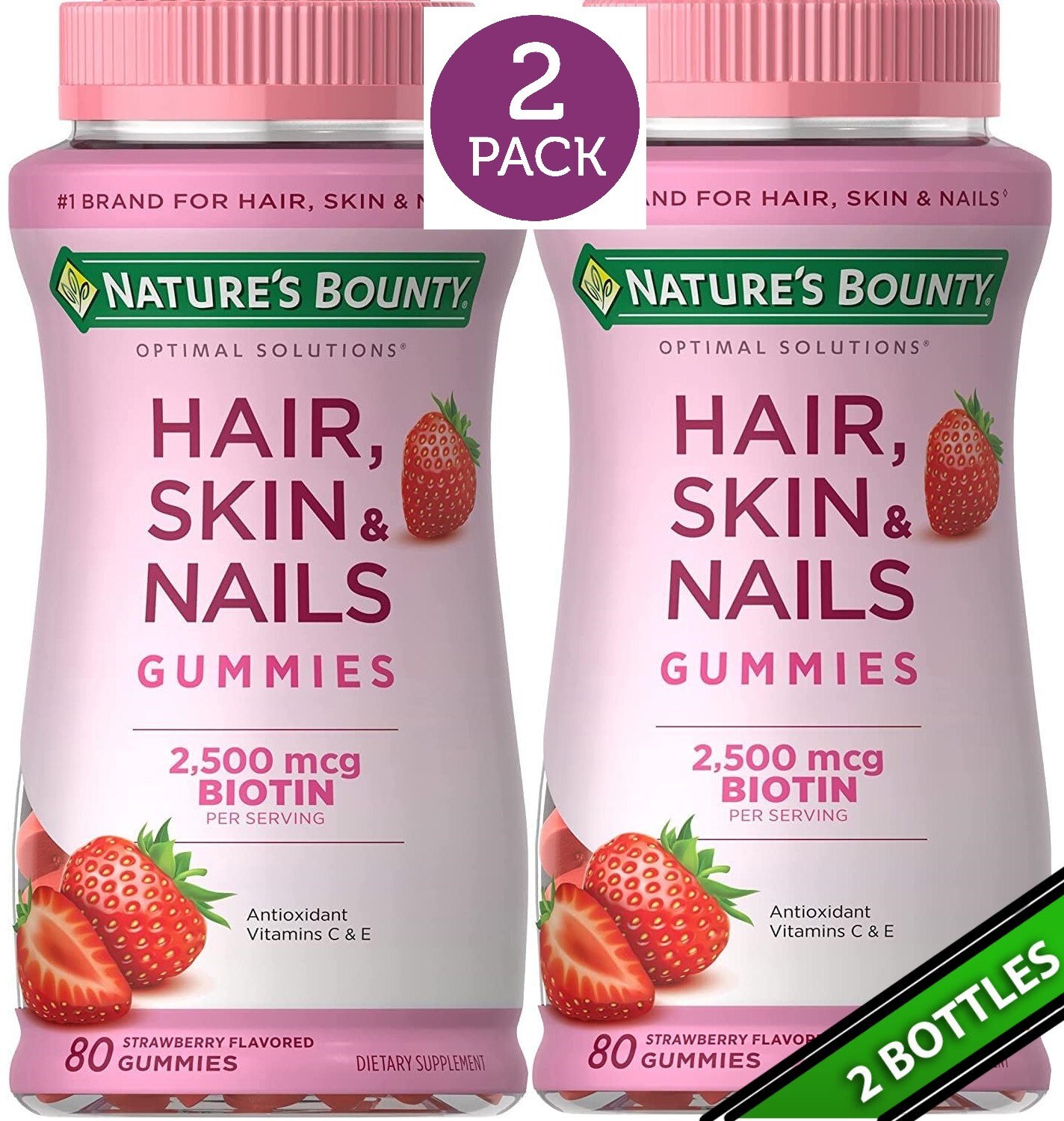 2 Pack Hair Skin & Nails 160 Gummies (2×80) With Biotin Vitamin C + E, NEW