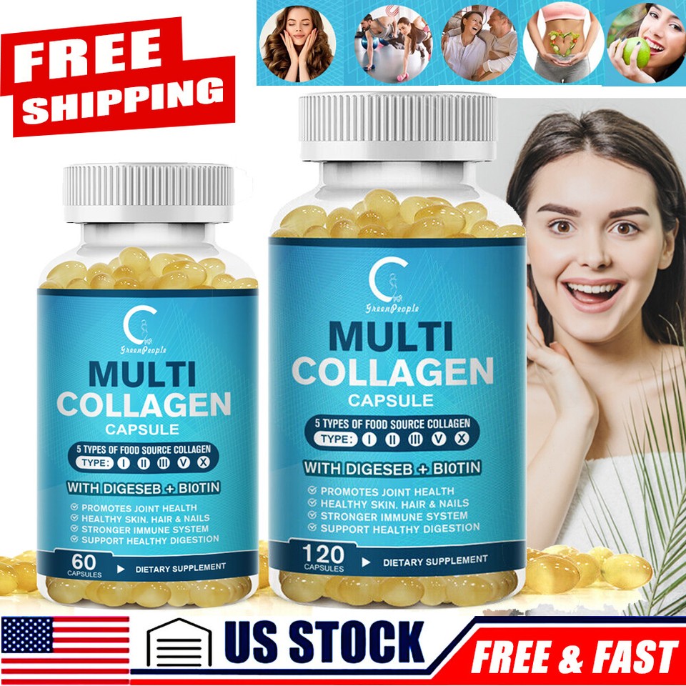 Collagen Peptides Types I, II, III, V, X 2000mg Pills Anti-Aging Skin Capsules