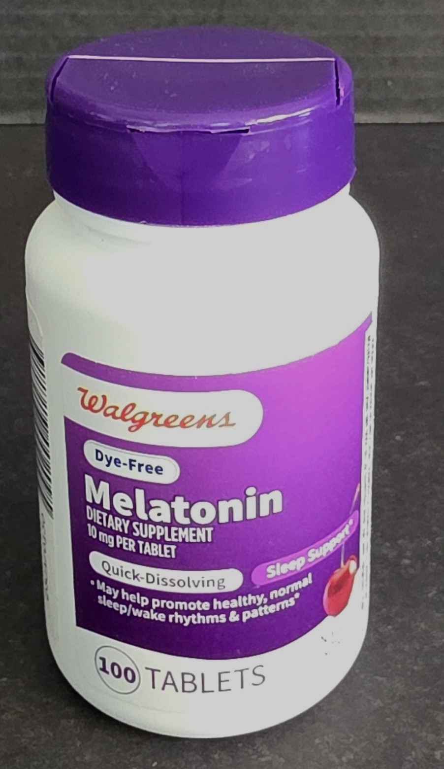 100 Walgreens Dye-Free Melatonin 10mg Quick Dissolve Tablets, Cherry, Exp: 11/25