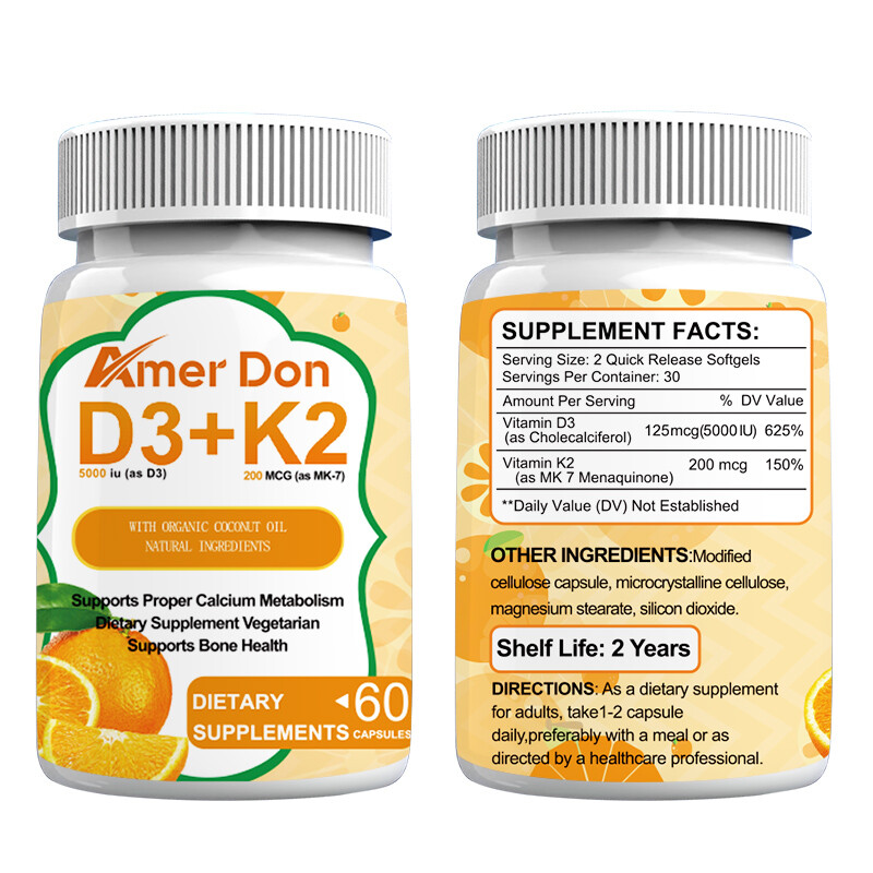 Vitamin K2 (MK7) with D3 5000 IU Supplement, BioPerine Capsules, Immune Health